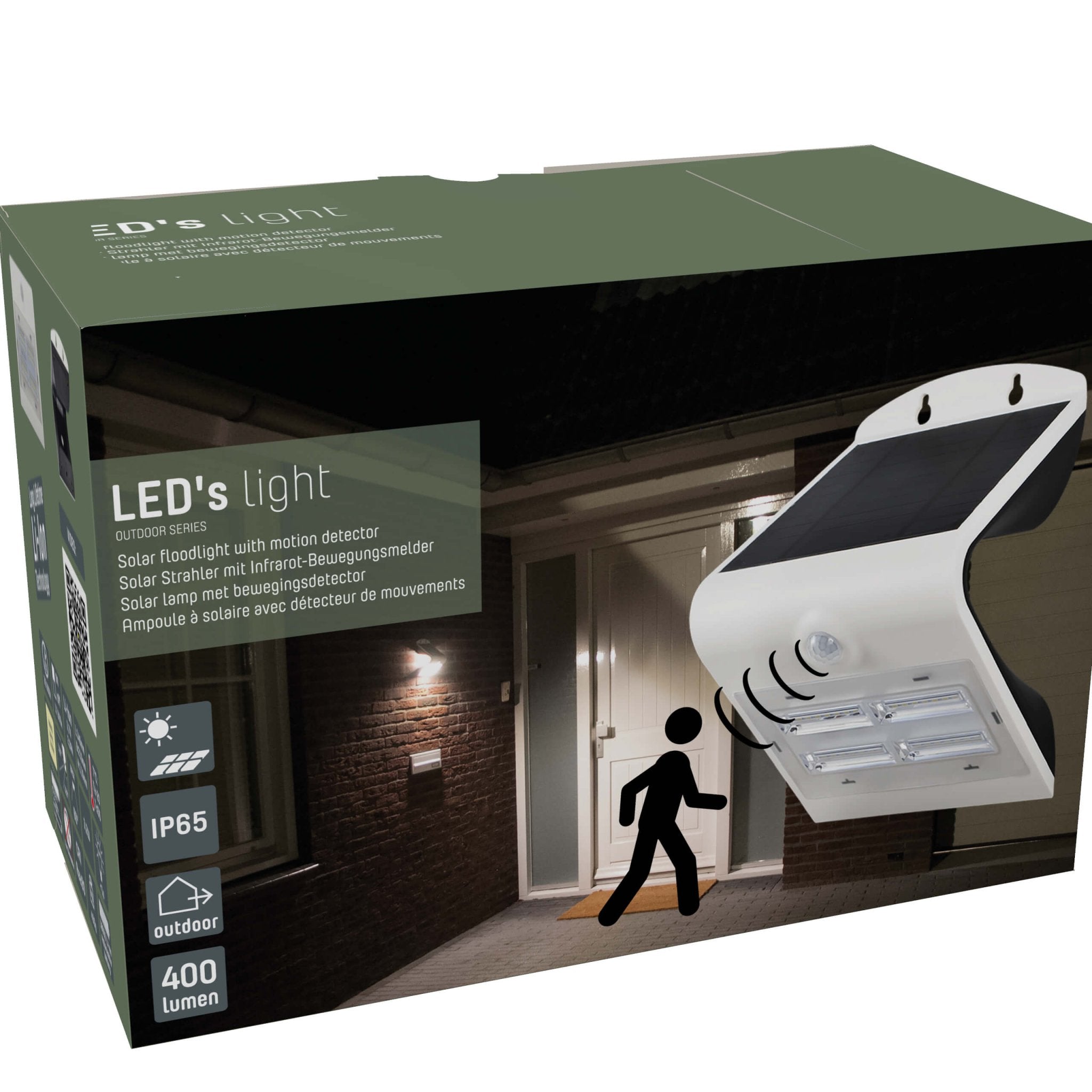 Solar LED Wandlamp met bewegingssensor - 3 standen - Automatisch aan/uit - 400 lm - Wit - LED.nl
