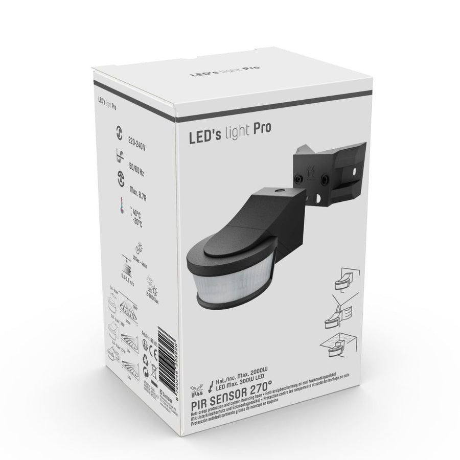 LED's Light Pro Motion Sensor with Angle Bracket Universal - 12 meter range - Black - LED.nl