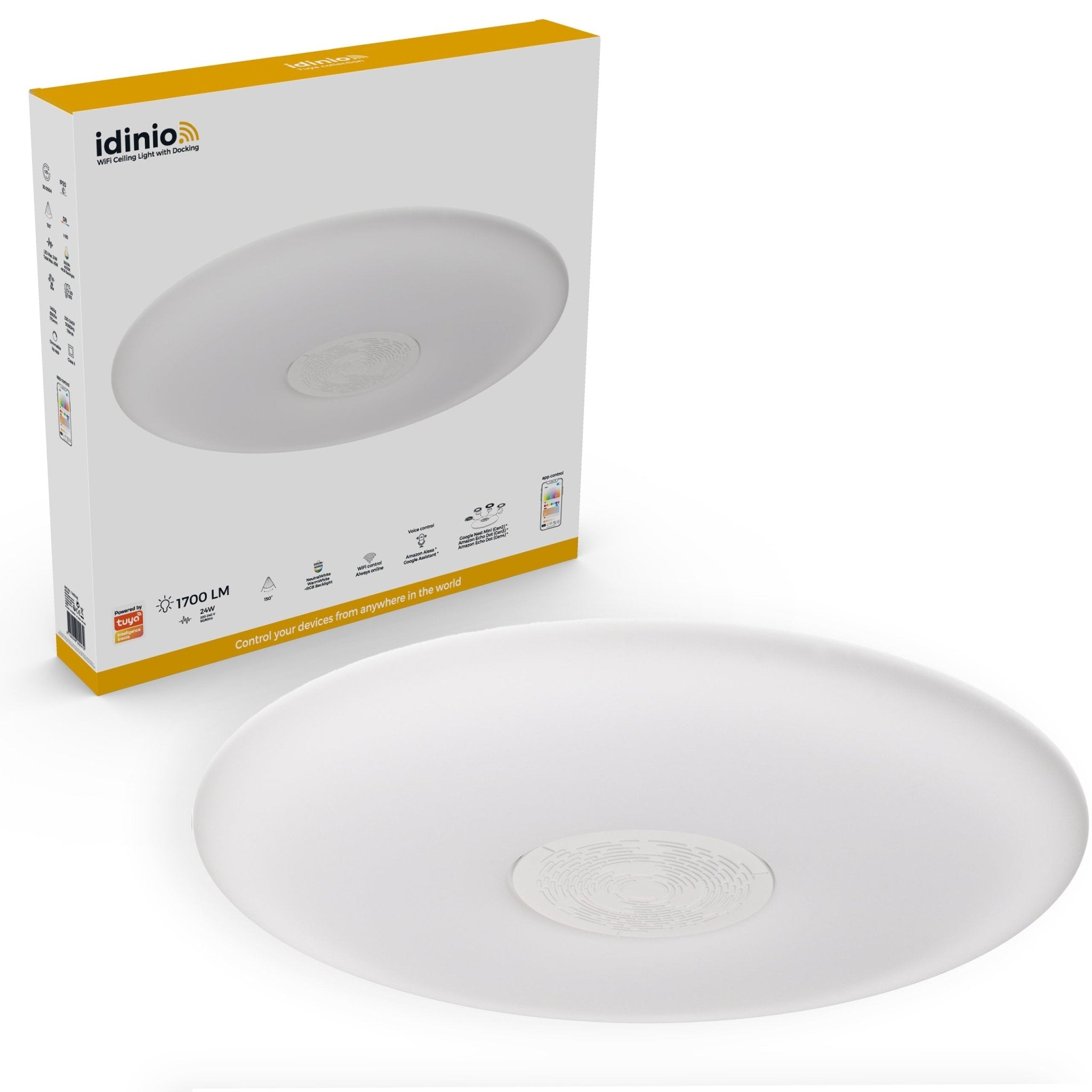 VoiceControl LED Plafondlamp 50 cm met Google Nest & Amazon Echo Dot houder - Bedienbaar met App - LED.nl